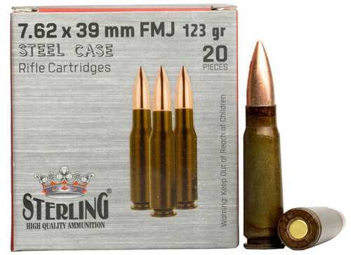 Global Ordnance Sterling Steel Case Rifle Ammunition 7.62x39mm 123 Gr FMJ 2362 Fps 20/ct