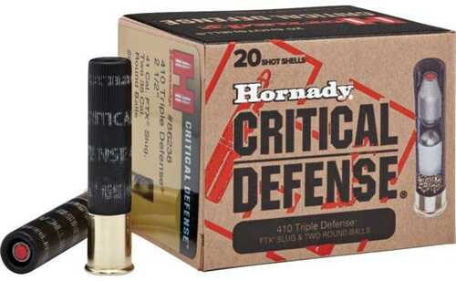 Hornady 410 Critical Defense Shotgun Ammunition - .410 Ga -  2 1/2" -  1 Slug 2 Balls Slug - #000 - 750 Fps - 20/Box