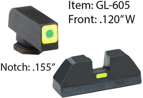 Ameriglo Glock Cap Set For 42 43 - Green Tritium Lime Lumi Square Outline Front/Rear