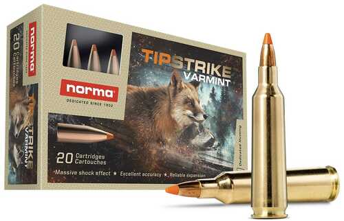 Norma TipStrike Rifle Ammunition .22-250 Rem 55Gr PT 3576 Fps 20/ct