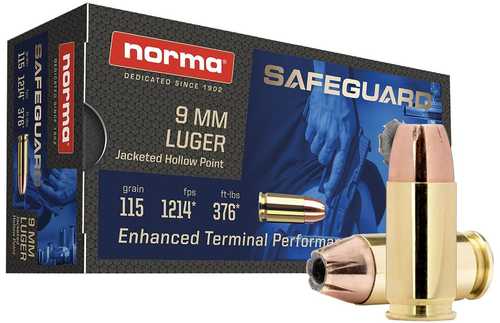 Norma Safeguard Handgun Ammunition 9mm Luger 115Gr JHP 1214 Fps 50/ct