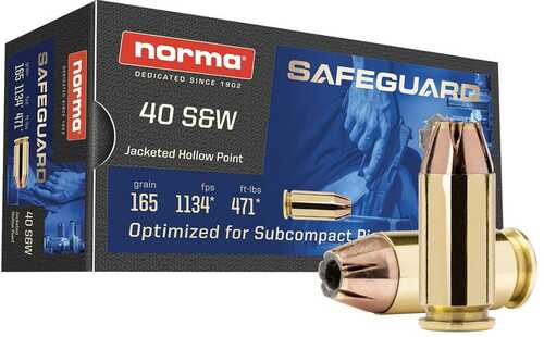 Norma Safeguard Handgun Ammunition .40 S&W 165Gr JHP 1134 Fps 50/ct