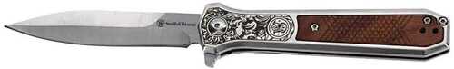 Smith & Wesson Kt Unwavered Spring Assist Folding Knife 3-1/5" Dagger Blade Silver With Brown Box