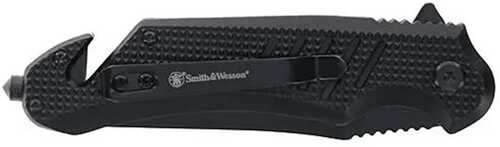 Smith & Wesson Extreme Ops Folding Knife 3-1/2" Clip Point Blade Black With Glass Breaker And Strap Cutter
