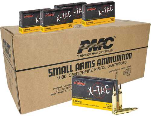 PMC X-Tac Rifle Ammunition 5.56 NATO 55 Gr FMJBT 3120 Fps 1000 Round Case