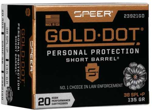 Speer Gold Dot Short Barrel Handgun Ammunition .38 Spl (+P) 135 Gr HP 860 Fps 20/ct