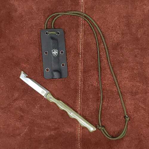 Templar Neck Knife OD Green Powder D2 2 2/5" Drop Point Blade Silver