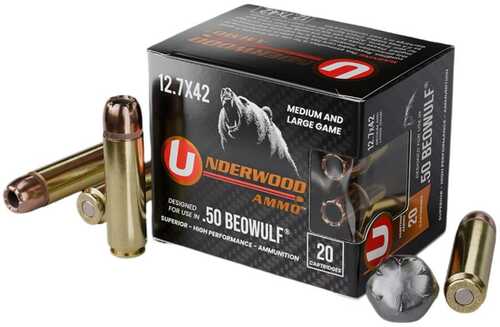Underwood Hunting & Self Defense Handgun Ammunition 50 Beowulf(12.7x42) 350Gr JHP 1775 Fps 20/ct