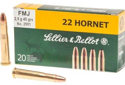 Sellier & Bellot Rifle Ammunition .22 Hornet 45 Gr FMJ 2345 Fps 20/ct