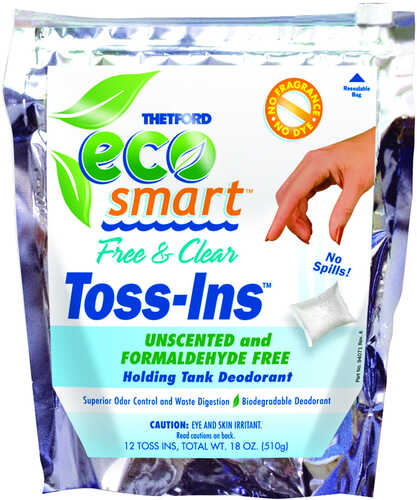 Thetford Eco-Smart Holding Tank Deodorant - Free and Clear Formula - 12 Dissolvable Toss-Ins