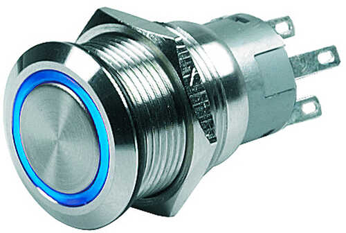 Marinco Push Button Switch - 24V Latching On/Off - Blue LED