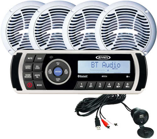 JENSEN CPM200 AM/FM/USB Waterproof Bluetooth Stereo Pack w/4 Speakers, MS2A Radio &amp; Aux Input