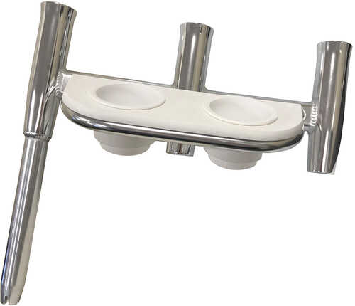 Tigress Offset Triple Rod Holder w/Cup Holders - Starboard Side - Polished Aluminum