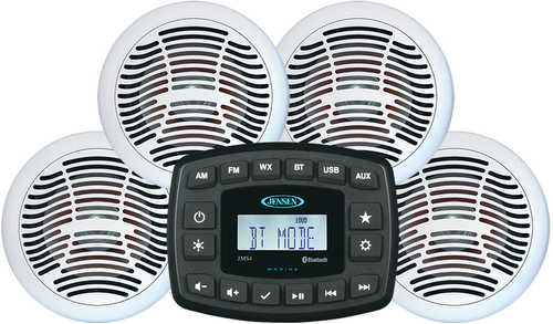 JENSEN JMS4SPKG Marine Entertainment System AM/FM Bluetooth w/4 AMS602W Speakers &amp; Aux Input