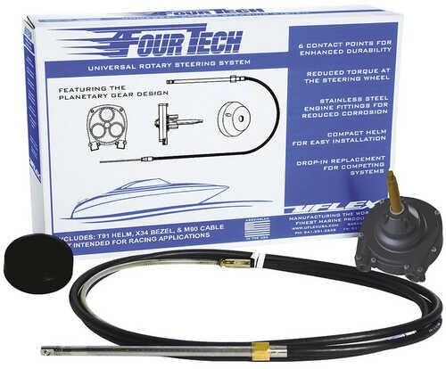 Uflex Fourtech 16&#39; Black Mach Rotary Steering System With Helm, Bezel &amp; Cable