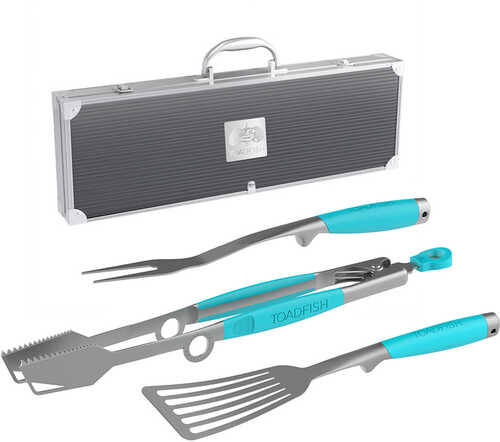 Toadfish Ultimate Grill Set + Case - Tongs, Spatula &amp; Fork