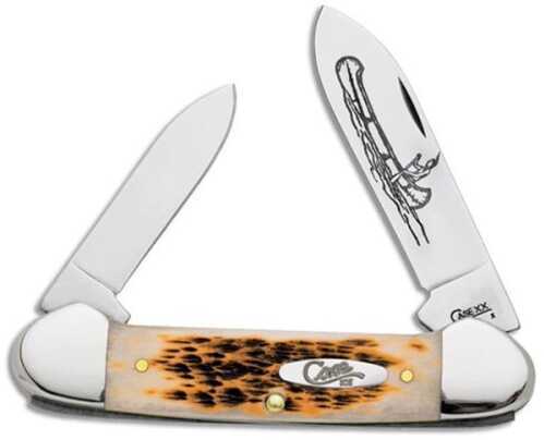 Case 00263 Canoe 2.60"/1.97" Folding Spear/Pen Plain Mirror Polished Chrome Vanadium Blade/Peach Seed Jigged Amber Bone