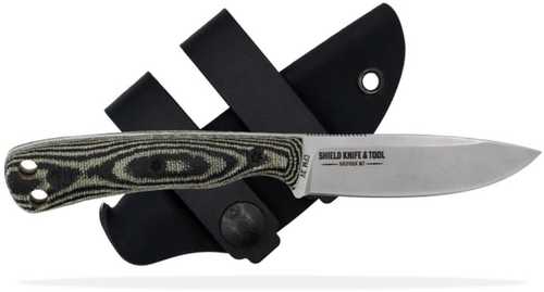 Shield Arms Ascent Mini Stone Wash OD / Black Canvas Mic Fixed Knife 2-9/10" Drop Point Blade Black Burlap