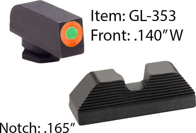 AmeriGlo GL353 UC Tritium Set Sight Fits Glock 17/19/22/23/24/26/27/33/34/35/37/38/39 Tritium/Paint Green w/Orange Outl