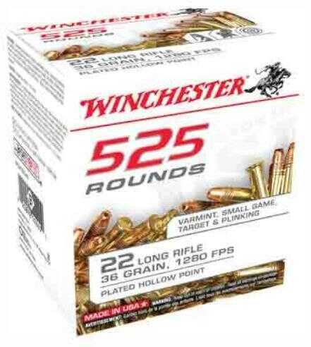 Winchester Ammo 22LR525HP USA 22 LR 36 Gr Copper Plated Hollow Point (CPHP) 525 Bx/10 Cs (Bulk)