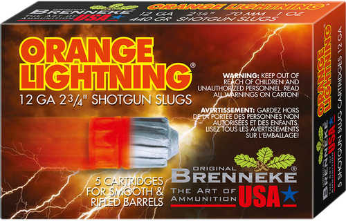 Brenneke Orange Lighting 125th Anniversary Slug 12 ga. 2 3/4 in. 1 oz. 5 rd. Model: SL-122OL