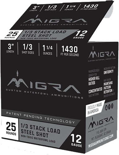 Migra Staxd Shotgun Ammo 12 ga. 3 in. 1.25 oz. 1-3 Shot 25 rd. Model: M-12S1-3