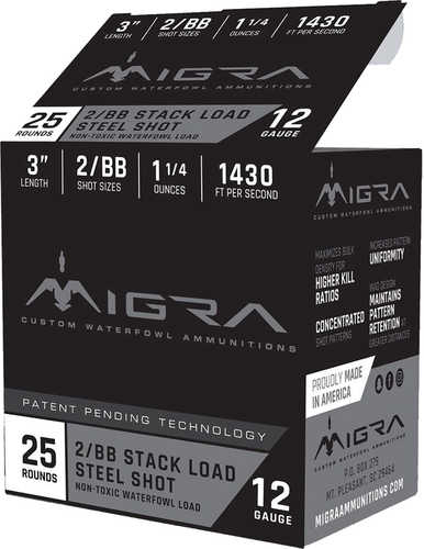 Migra Staxd Shotgun Ammo 12 ga. 3 in. 1.25 oz. 2-BB Shot 25 rd. Model: M-12S2-BB