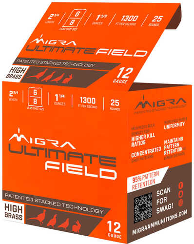 Migra Staxd Ultimate Field Shotgun Ammo 12 ga. 2 3/4 in. 1 1/4 oz. 6-8 Shot 25 rd.  Model: M-12UF-6-8