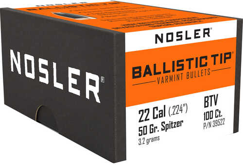 Nosler Spitzer Varmint Ballistic Tip 22 Caliber 50 Grain 100/Box Md: 39522 Bullets