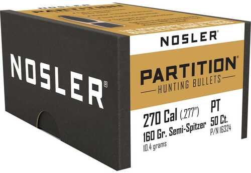 Nosler Partition Bullets .270 Cal. 160 gr. Spitzer Point 50 pk. Model: 16324