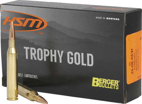 HSM Trophy Gold Rifle Ammunition 25-06 Rem. Berger 115 gr. 20 rd. Model: BER-2506115VLD