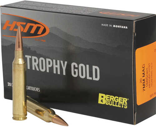 HSM Trophy Gold Rifle Ammunition 7mm Rem. Mag. Berger 168 gr. 20 rd. Model: BER-7MAG168VLD