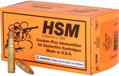 HSM Varmint Rifle Ammunition 222 Rem. V-Max 50 gr. 50 rd. Model: HSM-222-8-N