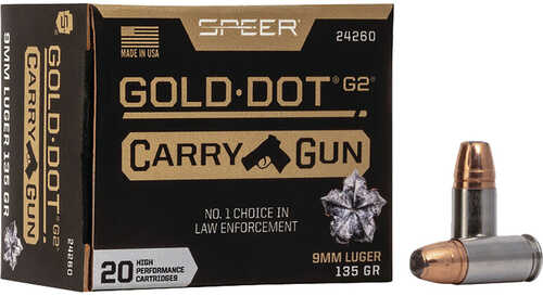 Speer Gold Dot Carry Gun Handgun Ammo 9mm 135 gr. HP 20 rd. Model: 24260