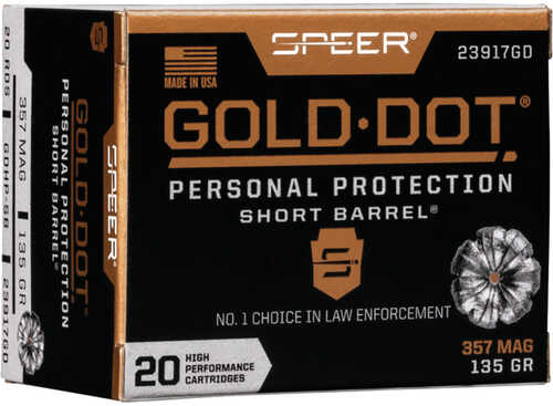 Speer Gold Dot Short Barrel Handgun Ammo 357 Mag. 135 gr. HP 20 rd. Model: 23917GD