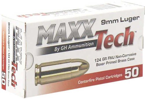 MAXXTech Pistol Ammo 9mm 124 gr. FMJ 50 rd. Model: PTGB9124B