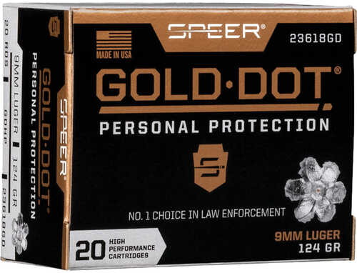 Speer Gold Dot Personal Protection Pistol Ammo 9mm 124 gr. HP 20 rd. Model: 23618GD