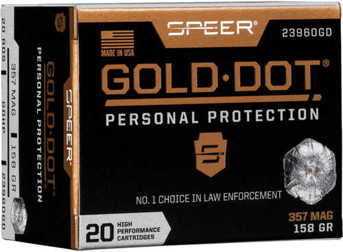 Speer Gold Dot Personal Protection Pistol Ammo 357 Mag. 158 gr. HP 20 rd. Model: 23960GD