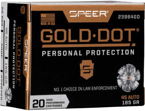 Speer Gold Dot Personal Protection Pistol Ammo 45 ACP 185 gr. HP 20 rd. Model: 23964GD