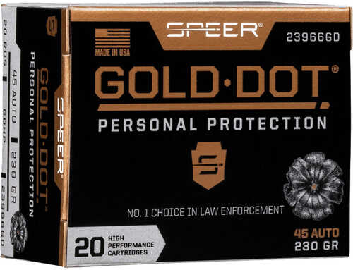 Speer Gold Dot Personal Protection Pistol Ammo 45 ACP 230 gr. HP 20 rd. Model: 23966GD