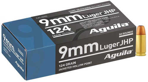 Aguila Pistol Ammo 9mm 124 gr. JHP 50 rd. Model: 1E092125