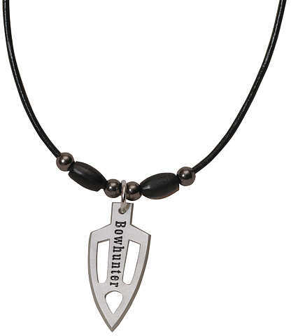 Little D Large Bowhunter Broadhead Pendant Necklace W/Black Bone 20" 1 1/2"X3/4"