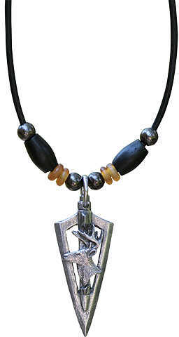 Little D Buck 3D Broadhead Vertical Pendant Necklace W/Black Bone 20" 5/8"X1 7/8"