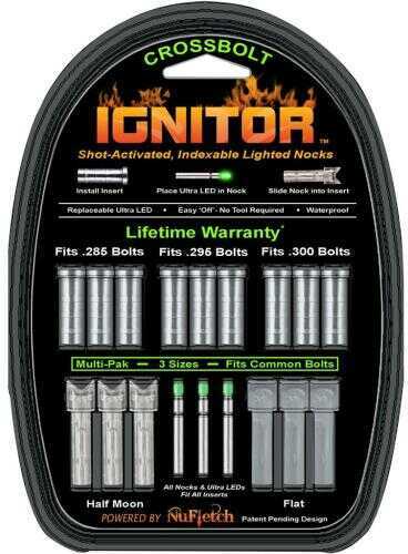 NuFletch Ignitor Crossbow Nocks Green Universal Fit 3 pk. Model: IGNT-UNIV-X-GRN