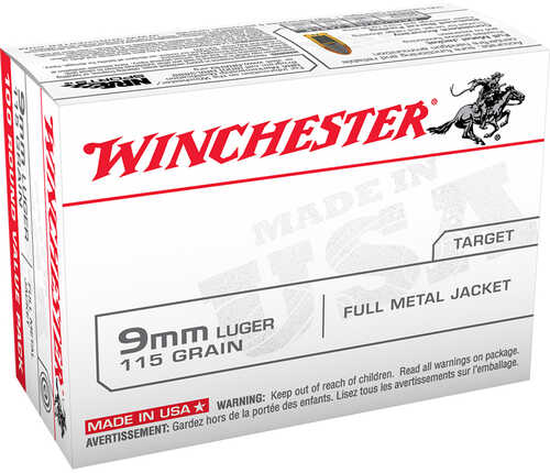 Winchester USA Pistol Ammo 9mm Luger 115 gr. FMJ 100 rd. Model: USA9MMVP