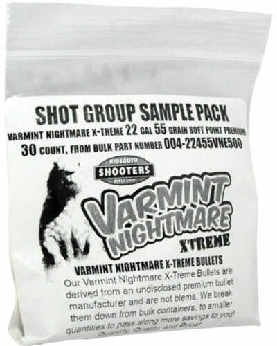 Bulk Bullets Varmint Nightmare X-Treme 22 Caliber .224 Diameter 55 Grain Premium Soft Point Sample Pack 30 Count