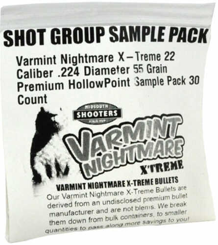 Bulk Bullets Varmint Nightmare X-Treme 22 Caliber .224 Diameter 55 Grain Premium HollowPoint Sample Pack 30 Count