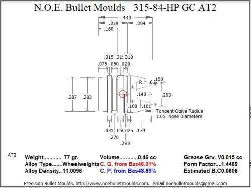 Bullet Mold 2 Cavity Aluminum .315 caliber Gas Check 84gr with Round/Flat nose profile type. Designed for use i