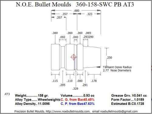 Bullet Mold 2 Cavity Aluminum .360 caliber Plain Base 158gr with Semiwadcutter profile type. heavier Semi-wad