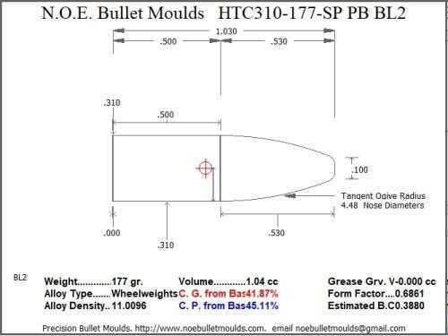 Bullet Mold 2 Cavity Aluminum .310 caliber Plain Base 177gr with Spire point profile type. Designed for Powder